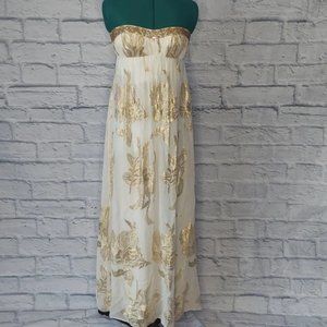 Aidan Mattox | Ivory & Gold Strapless Silk Gown